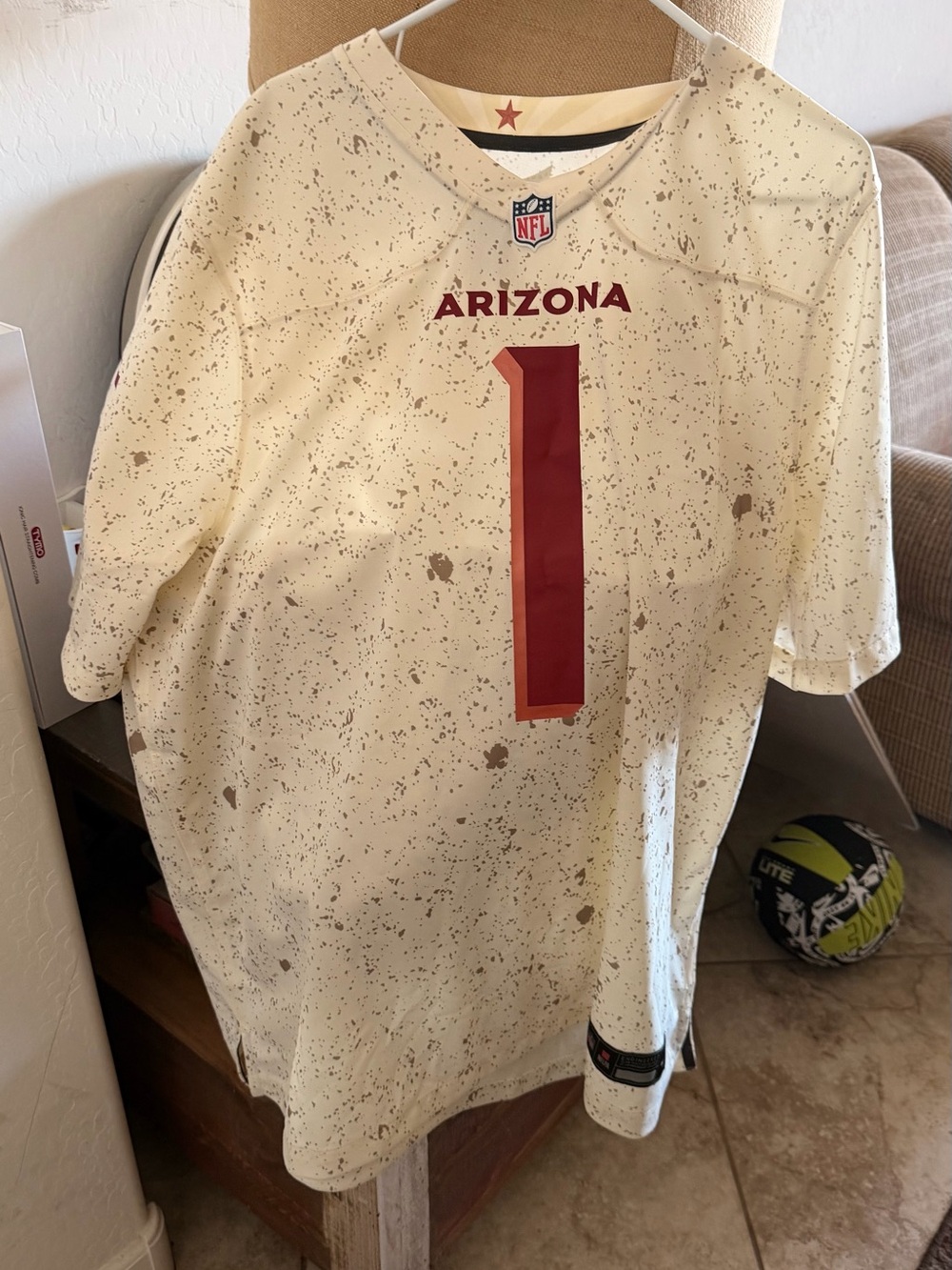 NFL Arizona Men's Cream Speckled Jersey with Red #1/Murray